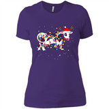 Christmas Lights Cow Wearing Santa Hat Funny Xmas Sweatshirt - Ladies' Boyfriend T-Shirt