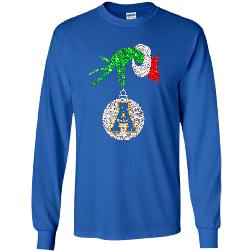 Funny Appalachian State Mountaineers Glitter Grinch Monogram Ornament Christmá - Long Sleeve T-Shirt