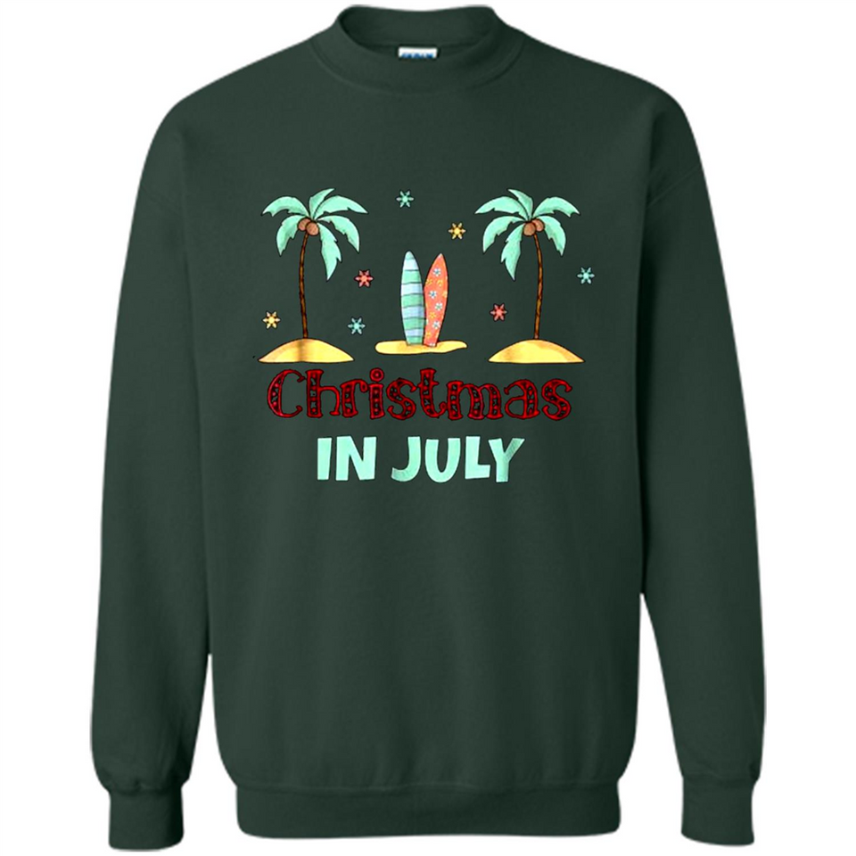 Christmas In July Shirt Surfing Palm Trees Surfboard - Sweatshirt