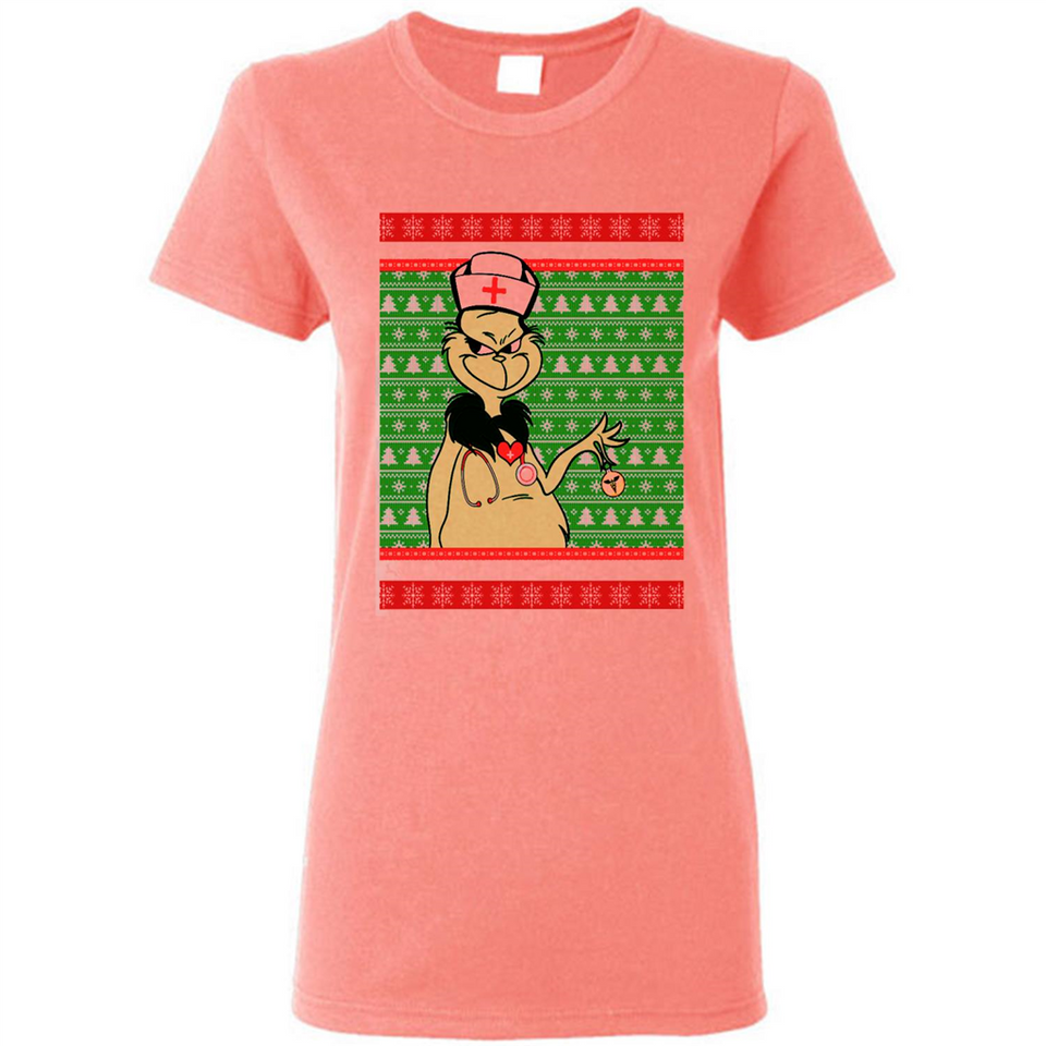 Grinch Nurse Ugly Christmas Sporty T-Shirt PINGPONG - Ladies Short-Sleeve