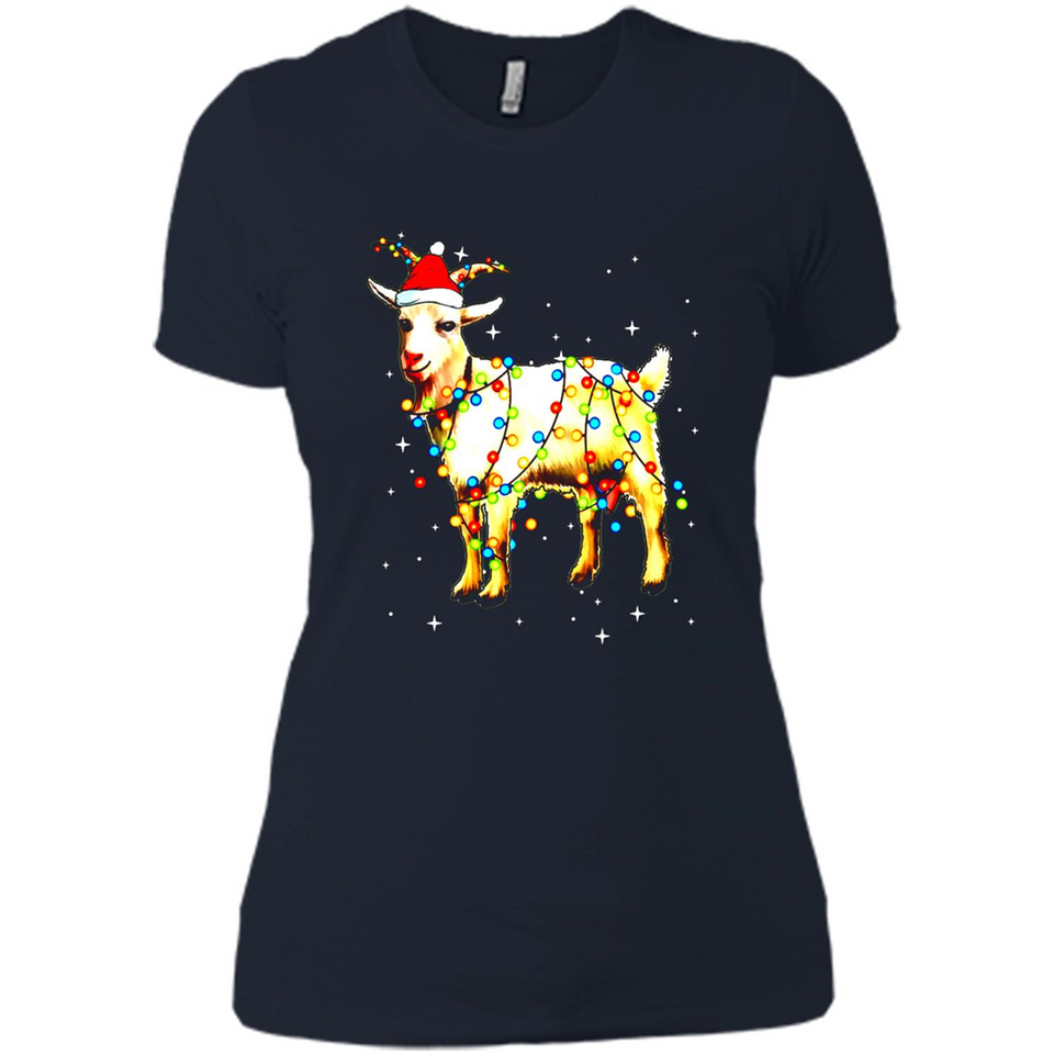 Christmas Lights Goat Wearing Santa Hat T-Shirt - Ladies' Boyfriend T-Shirt