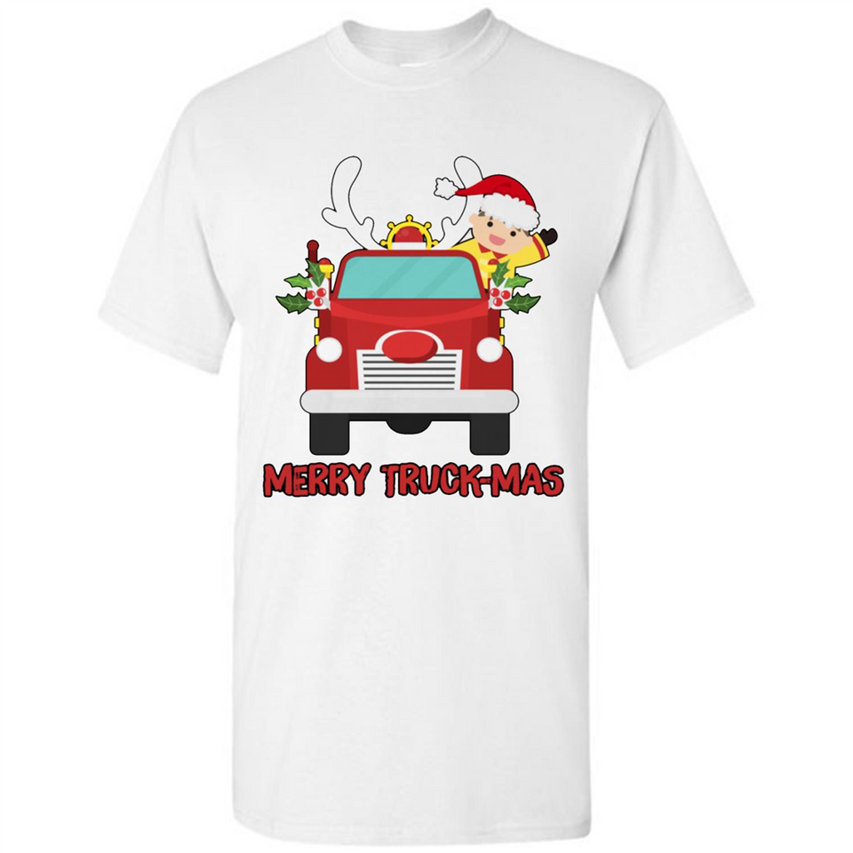 Merry Truck-Mas Christmas Fire Truck Cute Reindeer Sporty - Shirt