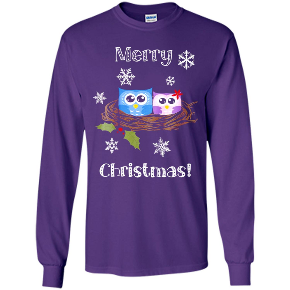 Cute Christmas Shirt Merry Christmas Snowflakes Owls Nest