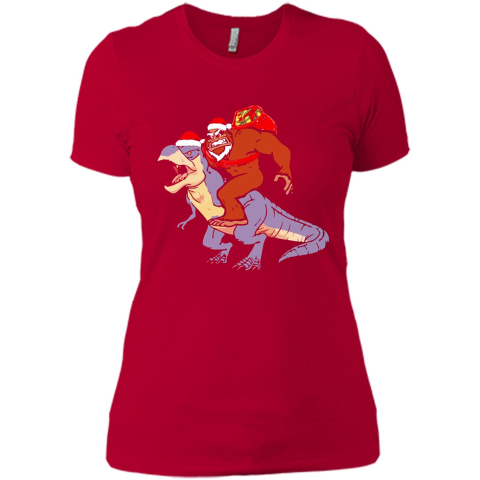 Bigfoot Riding Dinosaurus T-Shirt Funny Bigfoot Santa - Ladies' Boyfriend T-Shirt