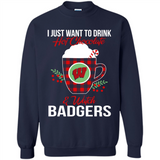 I Just Want To Drink Hot Chocolate & Watch Wisconsin Badgers Ugly Christmas Sweater PINGPONG