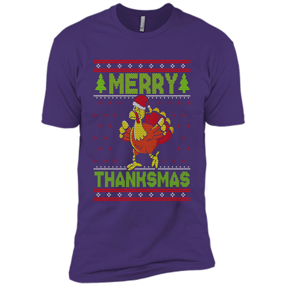 Merry Thankmas Ugly Xmas Thanksgiving Turkey Sweatshirt - Premium Short Sleeve T-Shirt