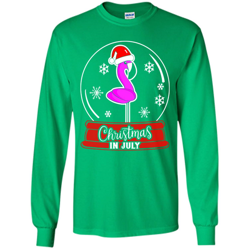 Christmas In July Flamingo Snow Globe Santa Hat - Long Sleeve T-Shirt