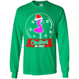 Christmas In July Flamingo Snow Globe Santa Hat - Long Sleeve T-Shirt