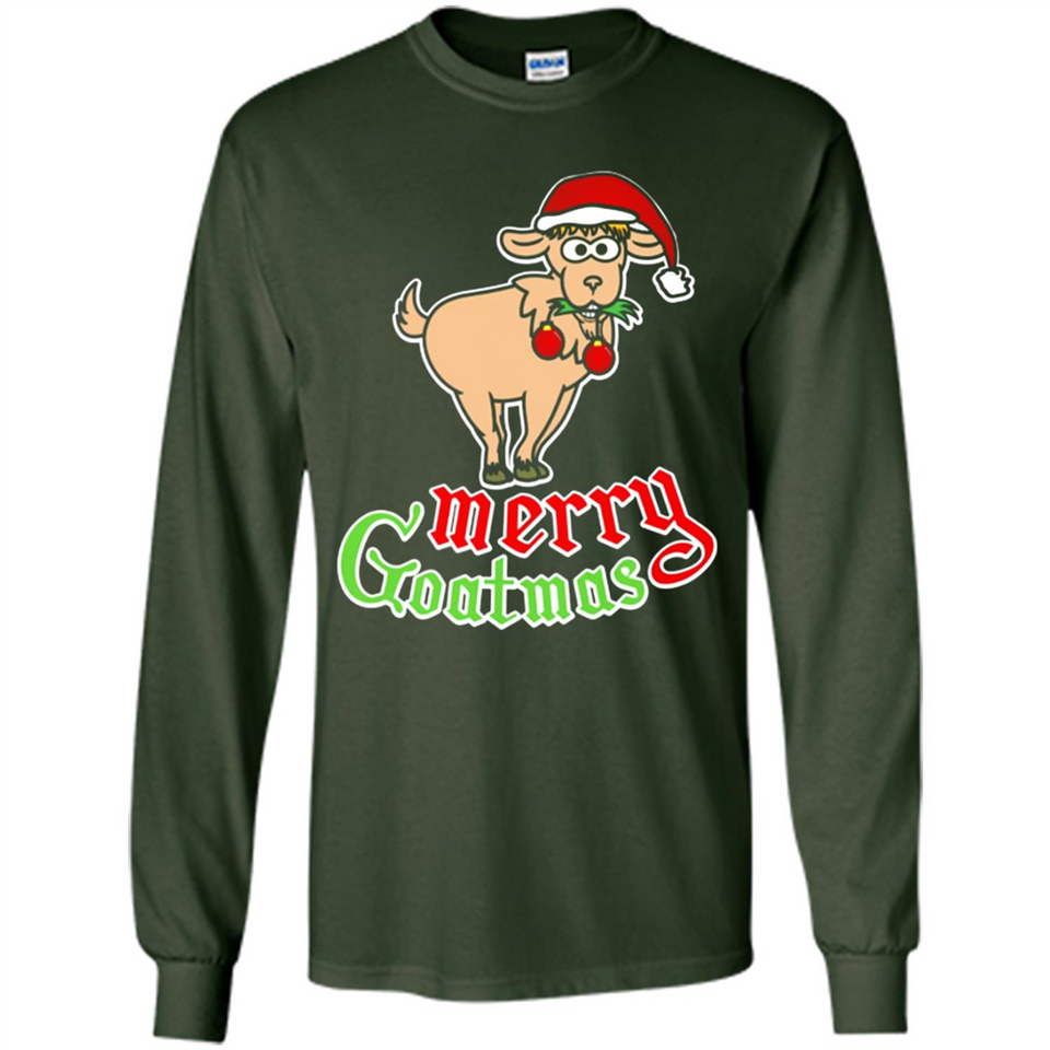 Christmas Merry Goatmas Goat Shirt Santa Hat - Long Sleeve T-Shirt