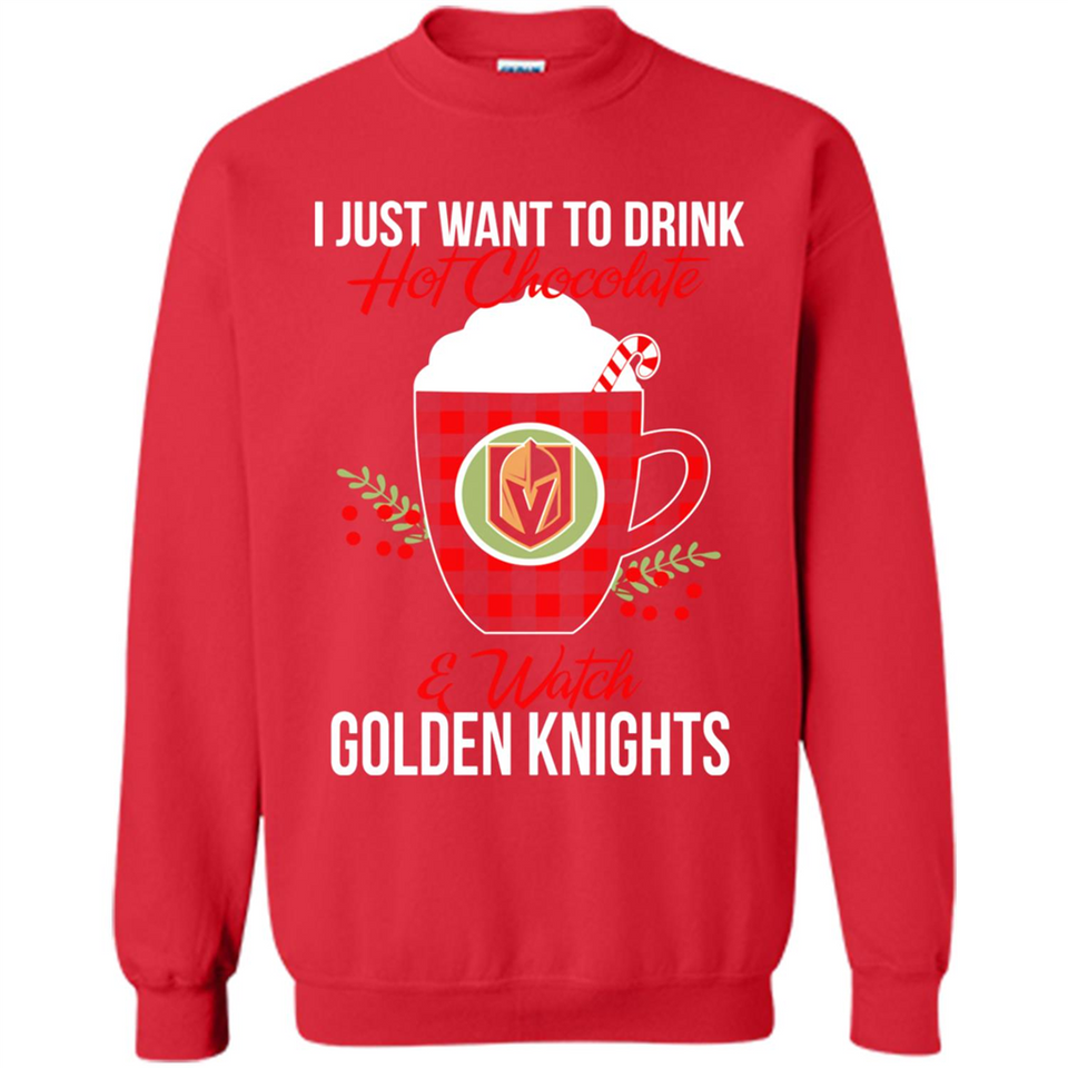 I Just Want To Drink Hot Chocolate & Watch Vegas Golden Knights Ugly Christmas Sweater PINGPONG