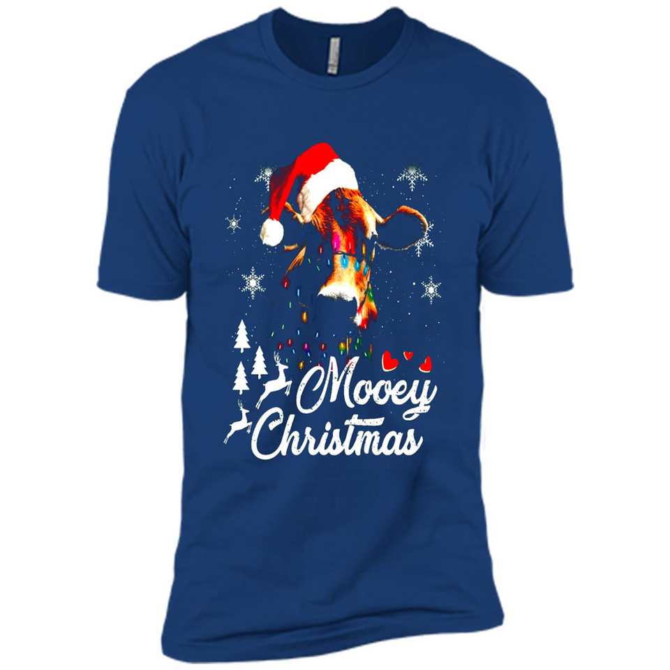 Mooey Christmas Cow Santa Christmas Lover Lights Sweatshirt - Premium Short Sleeve T-Shirt