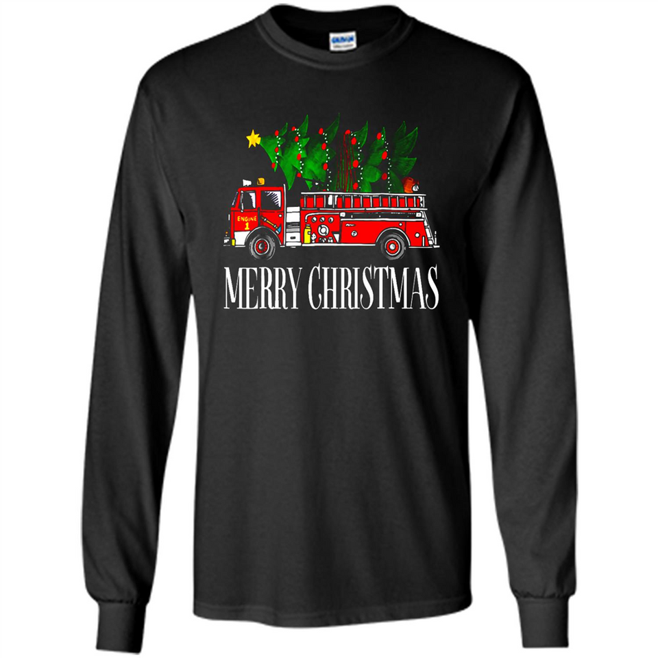 Firetruck Santa Sleigh Merry Christmas Firefighter - Long Sleeve T-Shirt