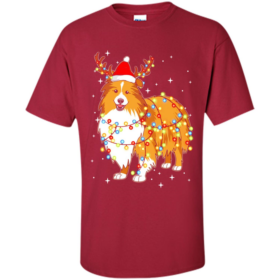 Christmas Lights Shetland Sheepdog Wearing Santa Hat Funny Xmas - Shirt