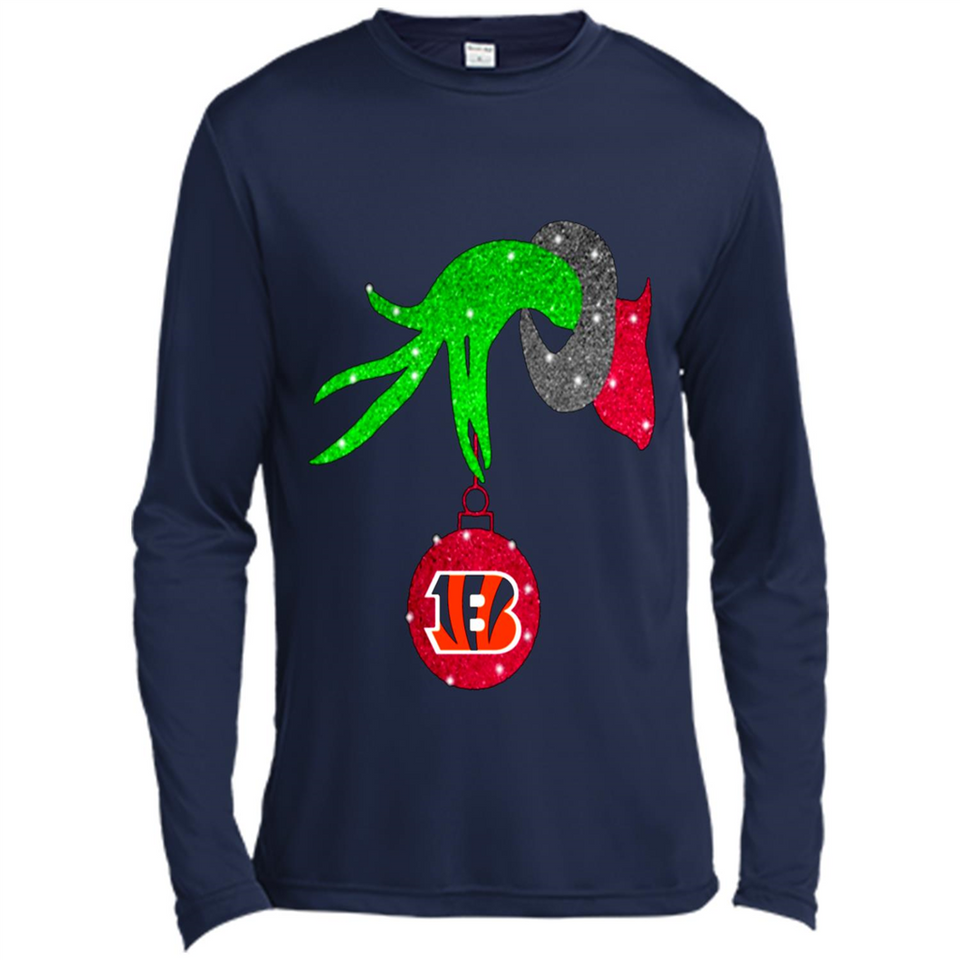 GRINCH HAND HOLDING CINCINNATI BENGALS GLITTER CHRISTMAS PINGPONG
