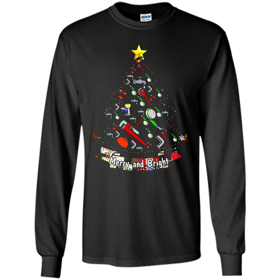 Merry And Bright Plumber Christmas Tree Shirt PINGPONG - Long Sleeve T-Shirt