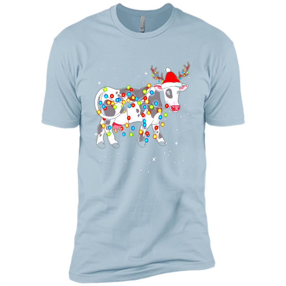 Christmas Lights Cow Wearing Santa Hat Funny Xmas Sweatshirt - Premium Short Sleeve T-Shirt