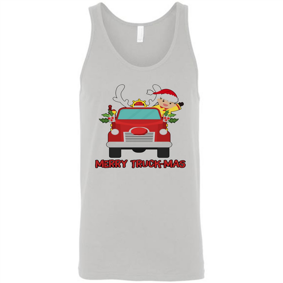 Merry Truck-Mas Christmas Fire Truck Cute Reindeer Sporty - Canvas Unisex Tank