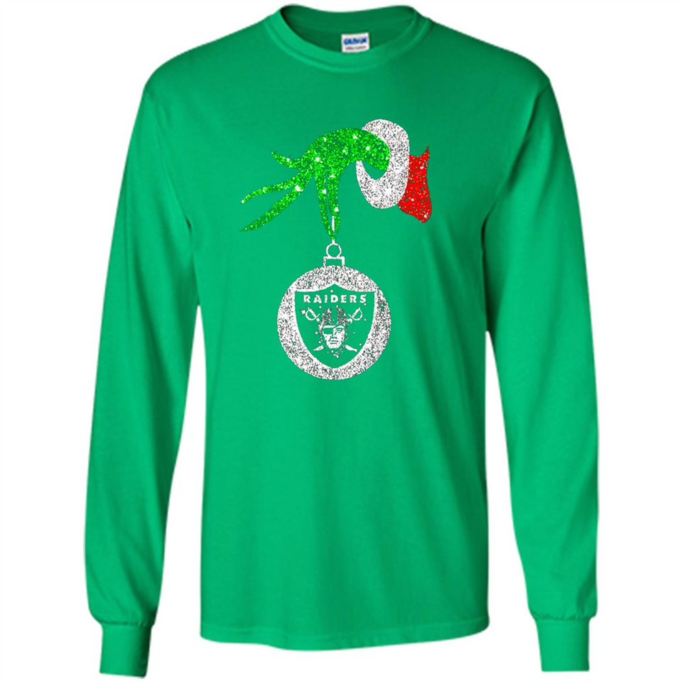 Amazing tee Oakland Raiders Glitter Grinch Monogram Ornament Christmas Gift - Long Sleeve T-Shirt