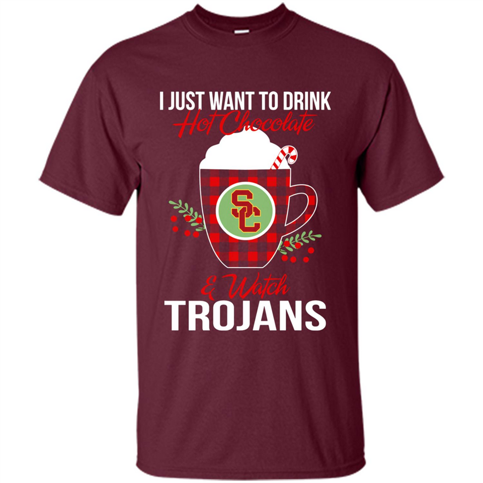 I Just Want To Drink Hot Chocolate & Watch USC Trojans Ugly Christmas Sweater PINGPONG