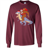Bigfoot Riding Dinosaurus T-Shirt Funny Bigfoot Santa - Long Sleeve T-Shirt