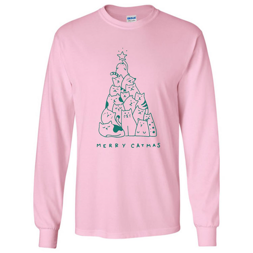Merry Catmas Funny Cat Christmas Tree Sweatshirt - Long Sleeve T-Shirt