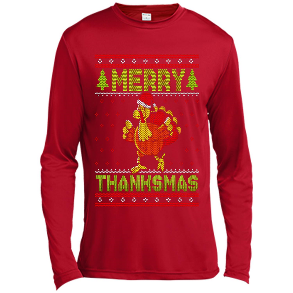 Merry Thankmas Ugly Xmas Thanksgiving Turkey Sweatshirt - Canvas Long Sleeve T-Shirt