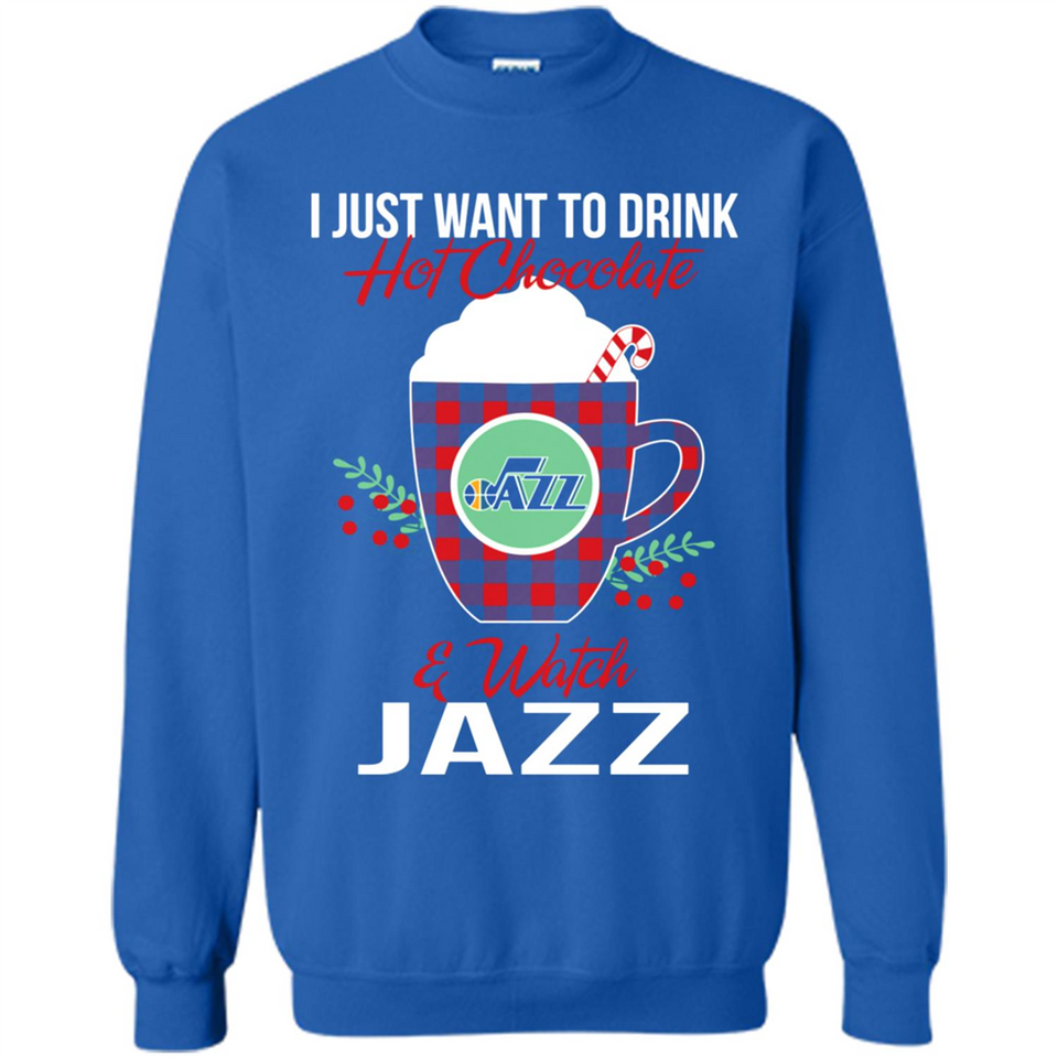 I Just Want To Drink Hot Chocolate & Watch Utah Jazz Ugly Christmas Sweater PINGPONG