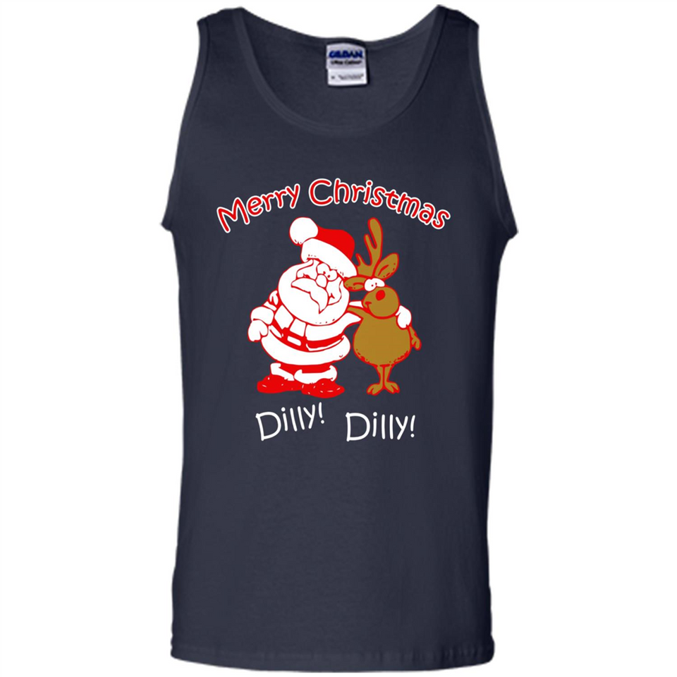 Christmas T-Shirt Santa And Reindeer Dilly Dilly - Tank Top