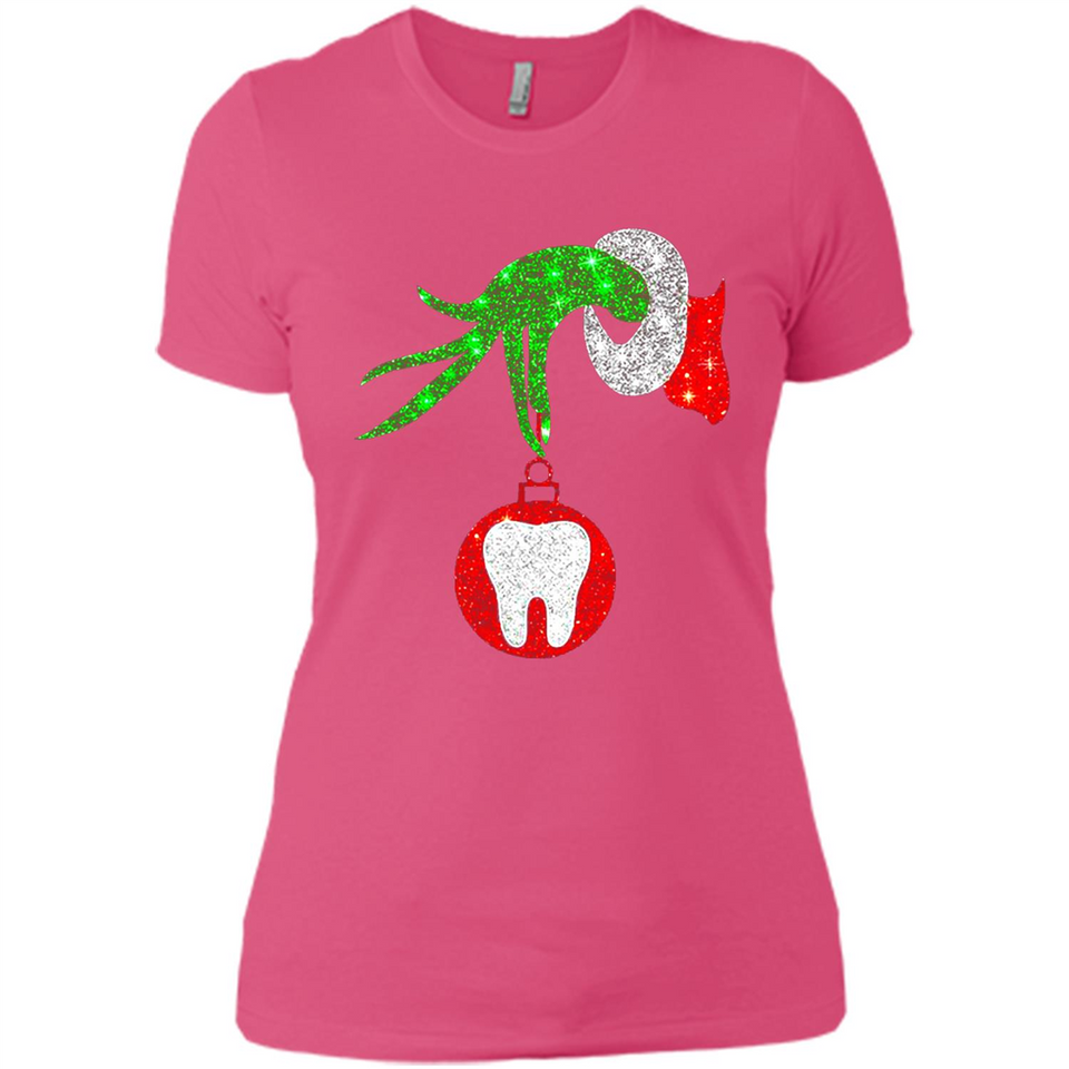 Christmas Nurse Grinch hand holding clinic dental ornament - Ladies' Boyfriend T-Shirt
