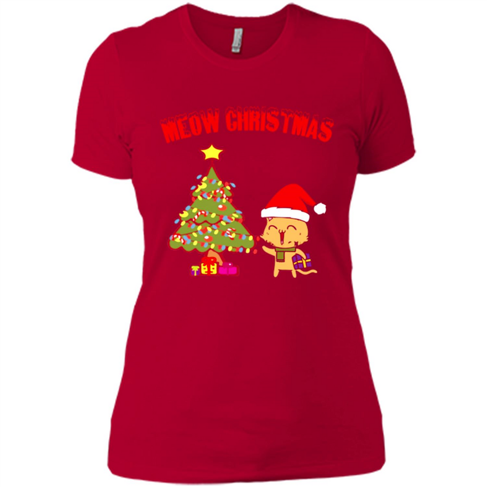 Meow merry christmas- cat and pine merry christmas - Ladies' Boyfriend T-Shirt