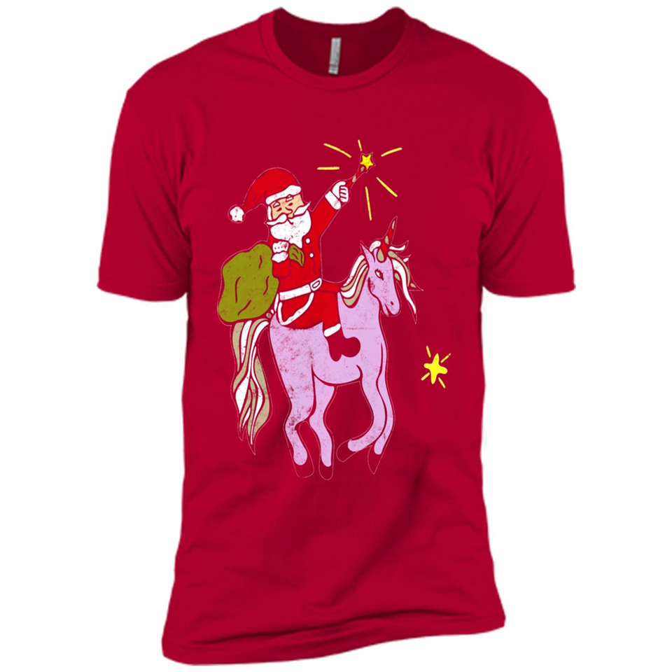Distressed Retro Santa Riding Unicorn - Premium Short Sleeve T-Shirt