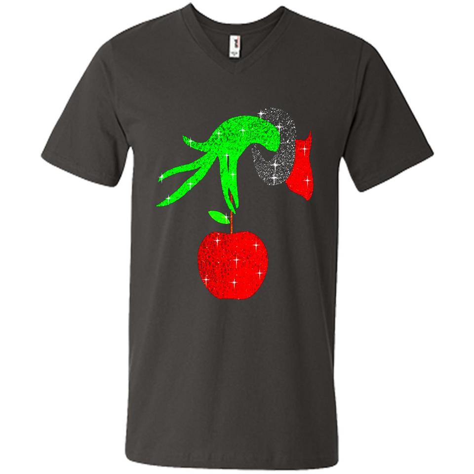Christmas The Grinch Hand Holding Apple Ornament sweater - Men's V-Neck
