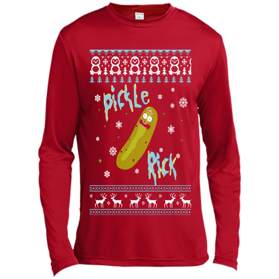 Rick and Morty Pickle Rick Ugly Christmas Sweater - Canvas Long Sleeve T-Shirt