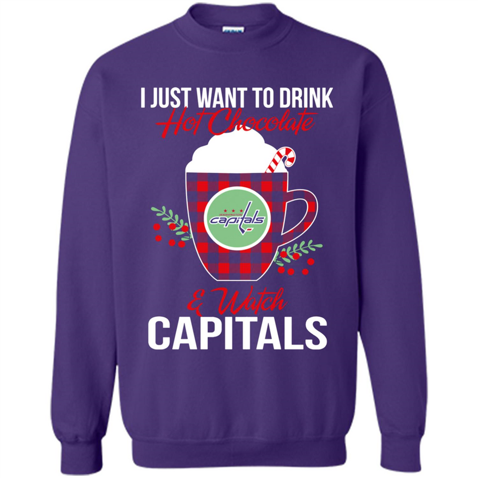 I Just Want To Drink Hot Chocolate & Watch Washington Capitals Ugly Christmas Sweater PINGPONG