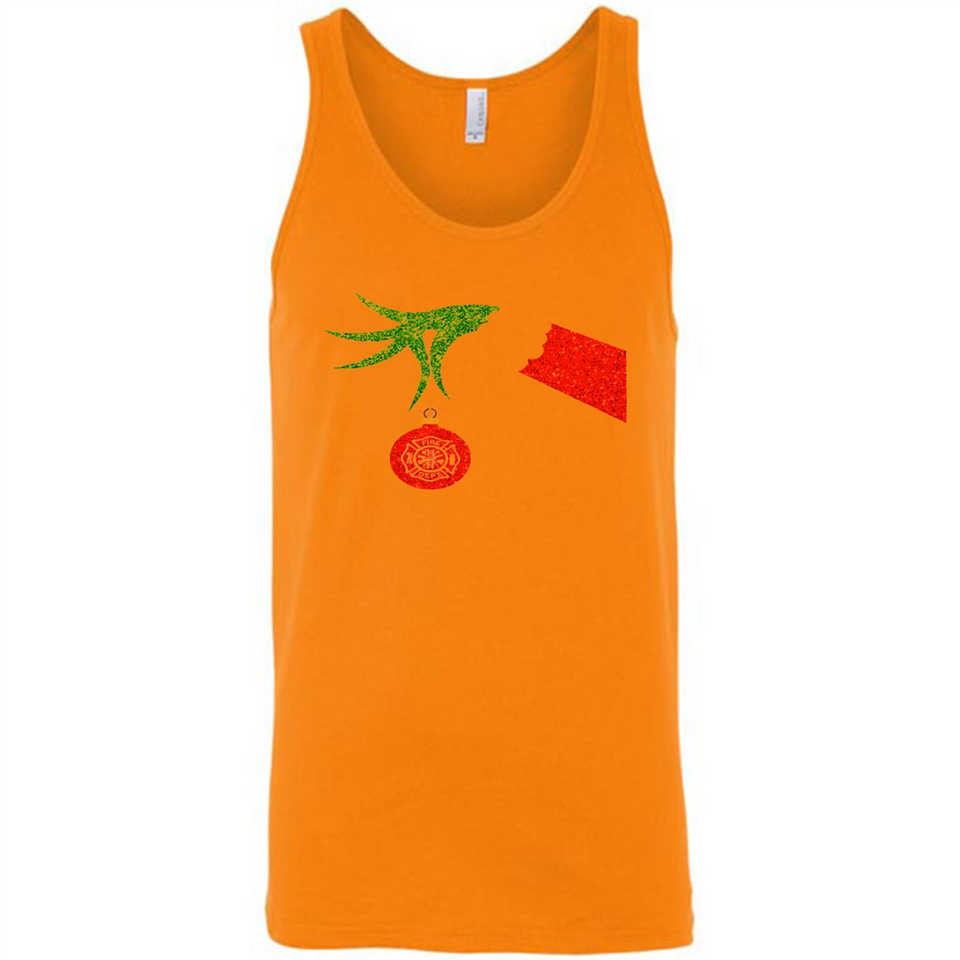 Funny Grinch Hand holding Firefighter ornament Christmas Sporty T-Shirt - Canvas Unisex Tank