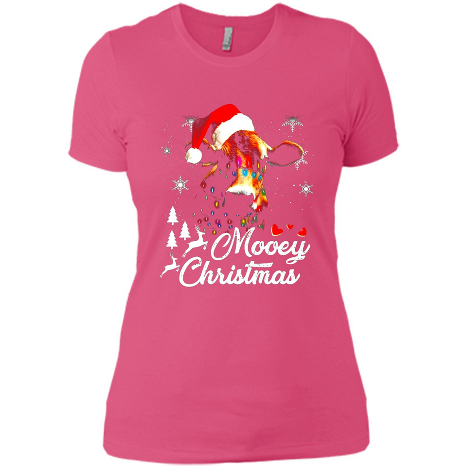 Mooey Christmas Cow Santa Christmas Lover Lights Sweatshirt - Ladies' Boyfriend T-Shirt