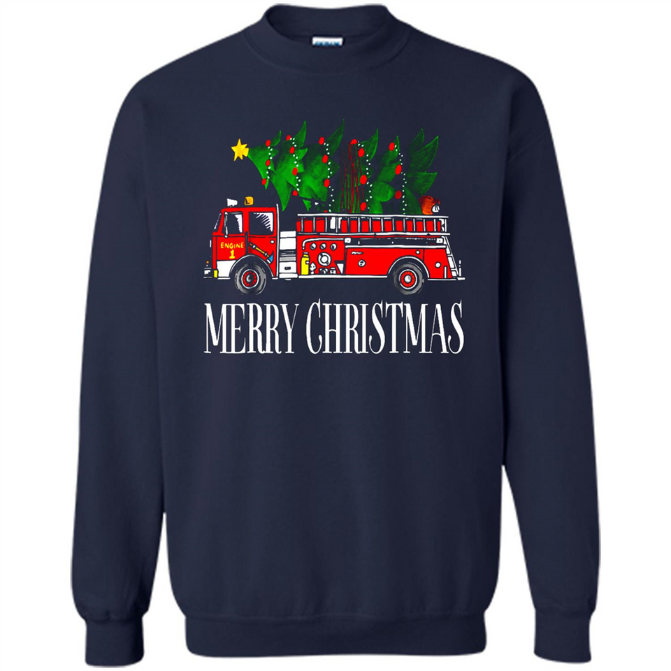 Firetruck Santa Sleigh Merry Christmas Firefighter - Sweatshirt