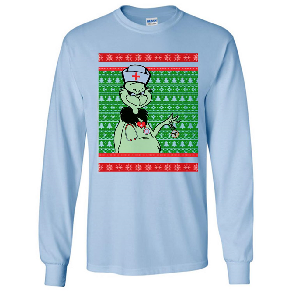 Grinch Nurse Ugly Christmas Sporty T-Shirt PINGPONG - Long Sleeve T-Shirt