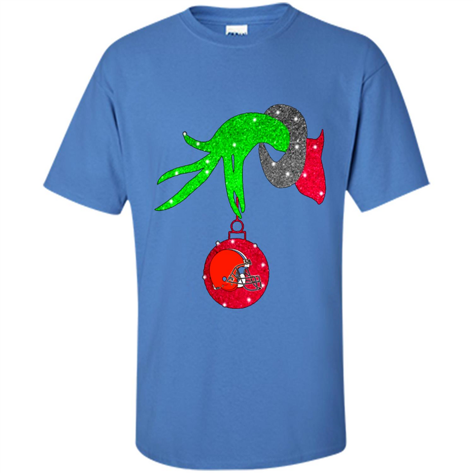 GRINCH HAND HOLDING CLEVELAND BROWNS GLITTER CHRISTMAS PINGPONG