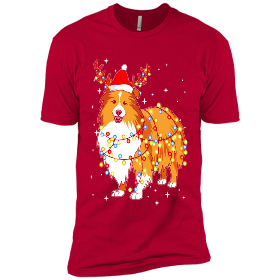 Christmas Lights Shetland Sheepdog Wearing Santa Hat Funny Xmas - Premium Short Sleeve T-Shirt