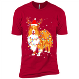 Christmas Lights Shetland Sheepdog Wearing Santa Hat Funny Xmas - Premium Short Sleeve T-Shirt
