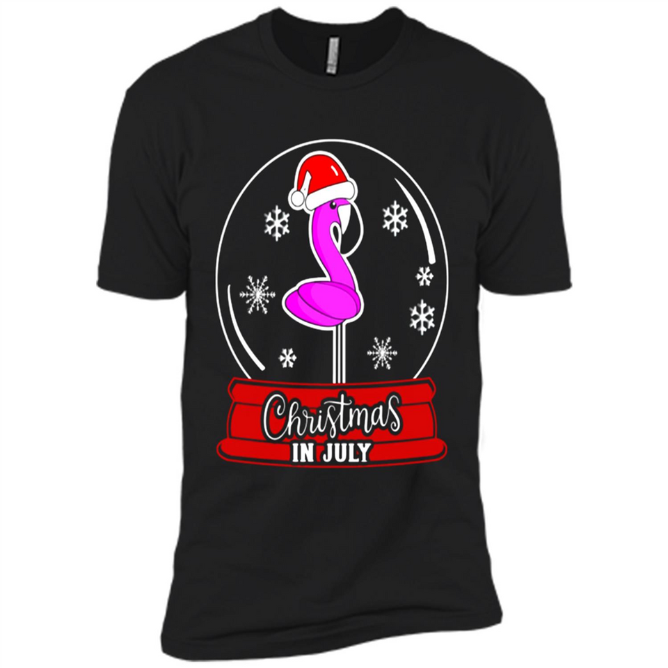 Christmas In July Flamingo Snow Globe Santa Hat - Premium Short Sleeve T-Shirt