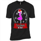 Christmas In July Flamingo Snow Globe Santa Hat - Premium Short Sleeve T-Shirt