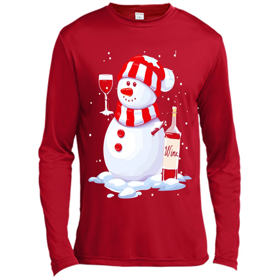 Cute Snowman drink Red Wine Christmas - Canvas Long Sleeve T-Shirt