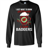 I Just Want To Drink Hot Chocolate & Watch Wisconsin Badgers Ugly Christmas Sweater PINGPONG