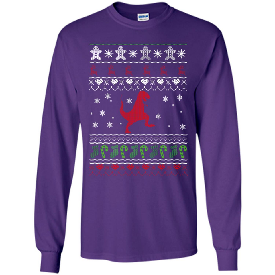 Dinosaur and Santa Ugly Christmas Sweater - Long Sleeve T-Shirt