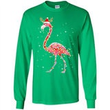 Christmas Lights Flamingo Wearing Santa Hat Funny Xmas - Long Sleeve T-Shirt