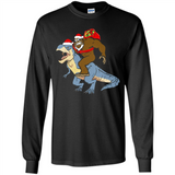 Bigfoot Riding Dinosaurus T-Shirt Funny Bigfoot Santa - Long Sleeve T-Shirt