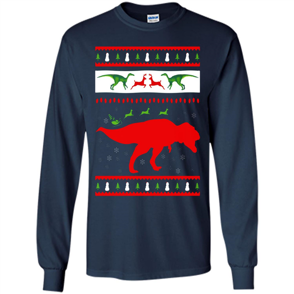 Dinosaur and Santa Clause Ugly Christmas Sweater - Long Sleeve T-Shirt