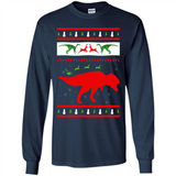 Dinosaur and Santa Clause Ugly Christmas Sweater - Long Sleeve T-Shirt